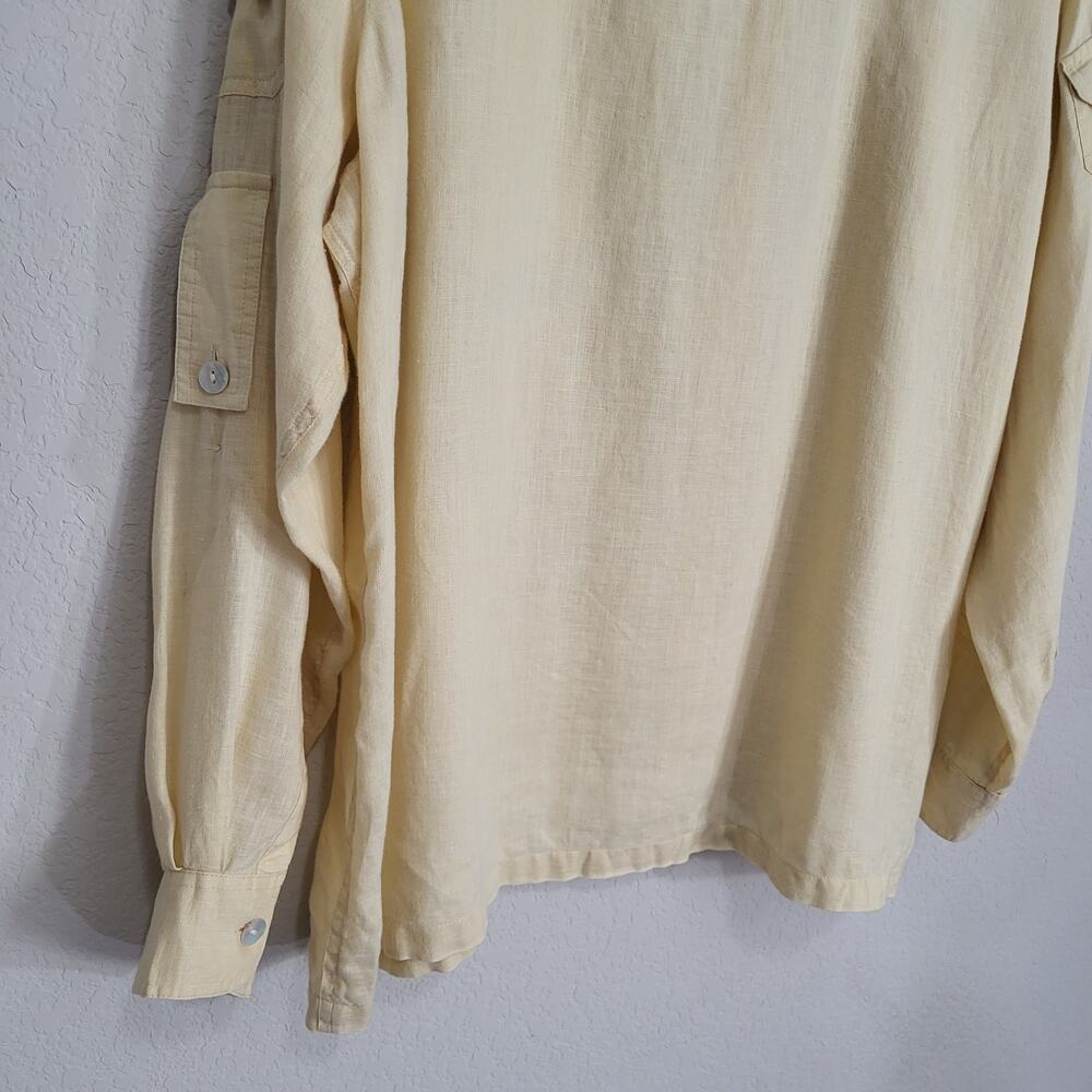 Chico's 100% Linen Button Up Shirt Women's XL 16 Chicos 3 Butter Yellow Casual - Picture 13 of 13